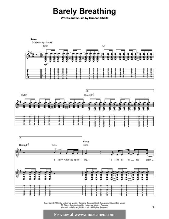 Barely Breathing: For guitar with tab by Duncan Sheik