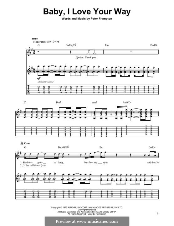 Baby, I Love Your Way: For guitar with tab by Peter Frampton