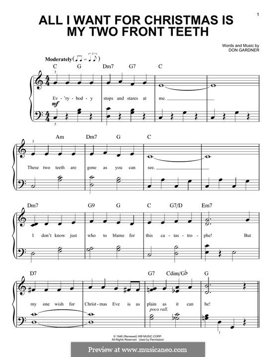 All I Want for Christmas Is My Two Front Teeth: For piano by Don Gardner