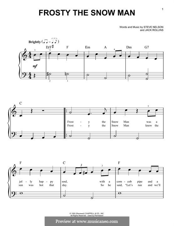 Frosty the Snow Man, for Piano: For a single performer by Jack Rollins, Steve Nelson