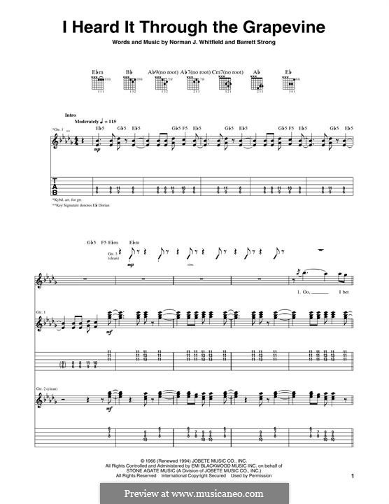 I Heard it Through the Grapevine: For guitar with tab by Barrett Strong, Norman J. Whitfield