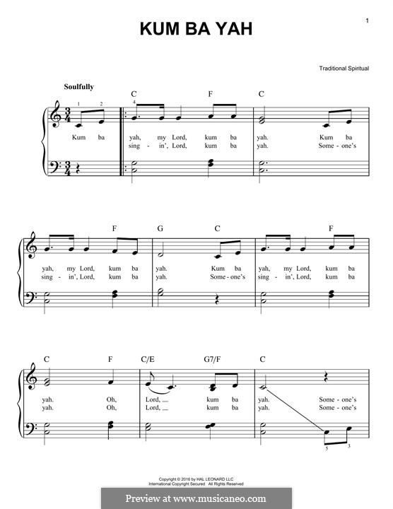 Kumbaya (Kum Ba Yah): For piano by folklore