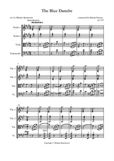 On the Beautiful Blue Danube, Op.314: For string quartet by Johann Strauss (Sohn)