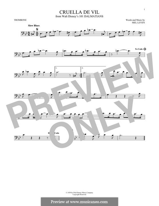 Cruella de Vil (from 101 Dalmatians): For trombone by Mel Leven