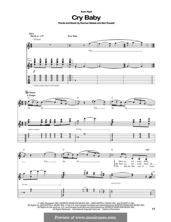 Cry Baby (Janis Joplin): For guitar with tab by Bert Russell, Jerry Ragovoy