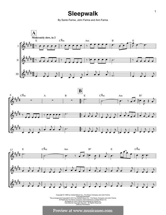 Sleepwalk (Santo & Johnny): For ukulele by Ann Farina, John Farina, Santo Farina