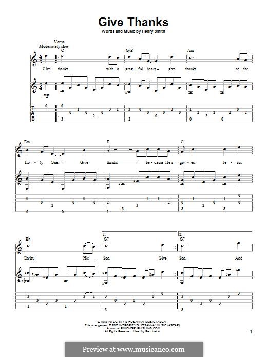 Give Thanks: For guitar with tab by Henry Smith