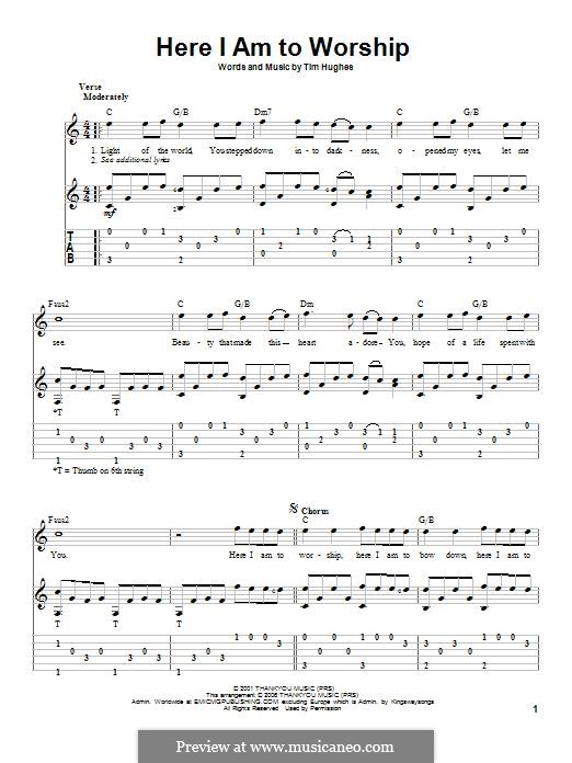 Here I am to Worship (Phillips, Craig & Dean): For guitar with tab by Tim Hughes