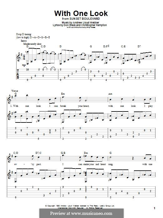 With One Look: For guitar with tab by Andrew Lloyd Webber