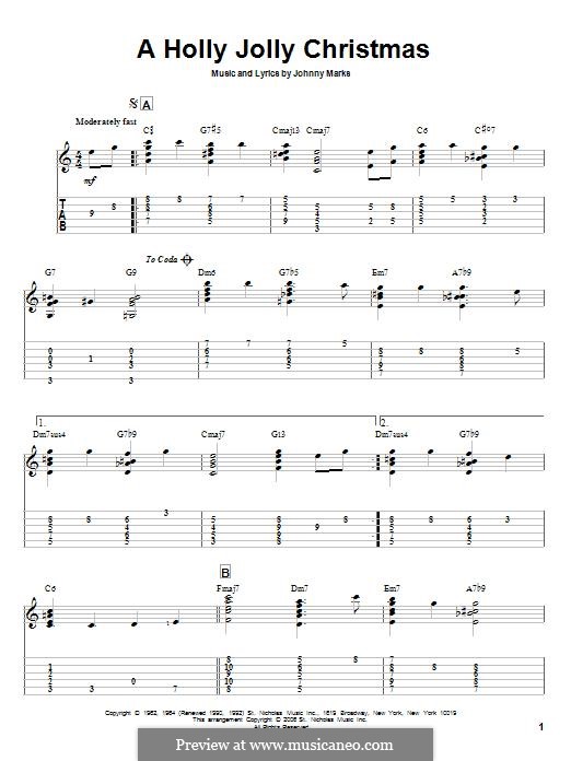 jolly holly sheet guitar marks musicaneo tab interactive score johnny