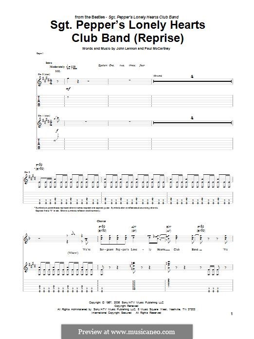 Sgt. Pepper's Lonely Hearts Club Band (The Beatles): For guitar with tab by John Lennon, Paul McCartney