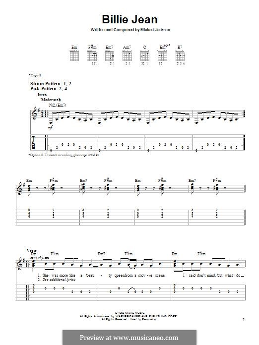 Billie Jean: For guitar with tab by Michael Jackson