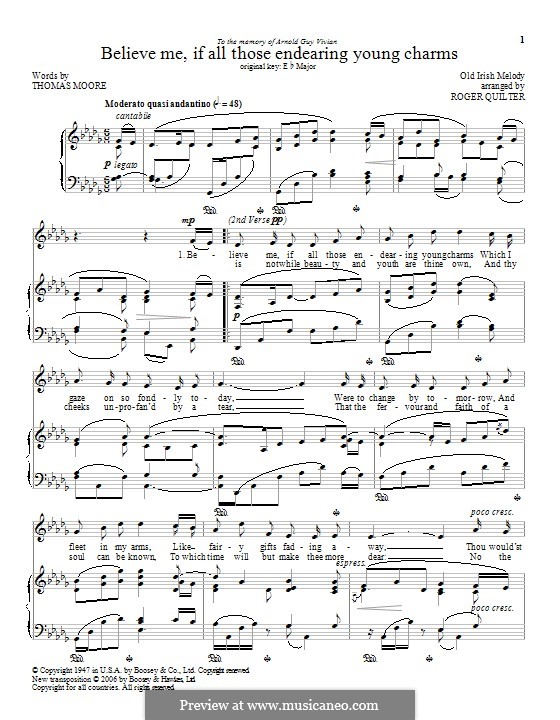 Believe Me, if All Those Endearing Young Charms: For voice and piano by folklore