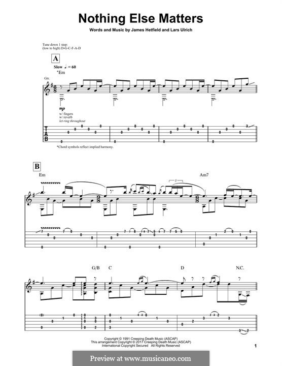 Nothing Else Matters (Metallica): For guitar with tab by James Hetfield, Lars Ulrich