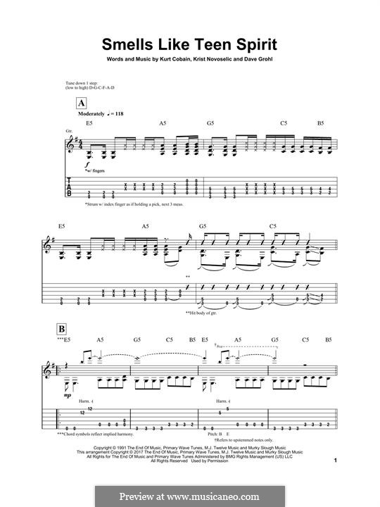 Guitar version: With tab by David Grohl, Krist Novoselic, Kurt Cobain