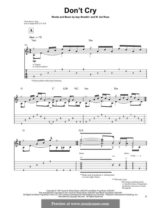 Don't Cry (Guns n' Roses): For guitar with tab by W. Axl Rose, Izzy Stradlin