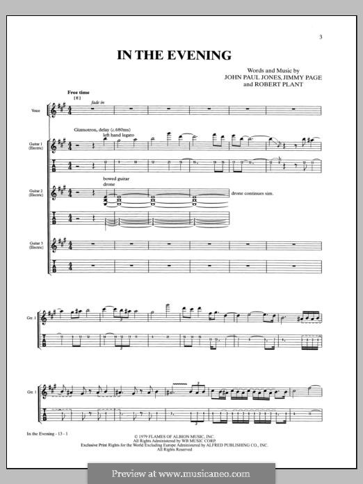 In the Evening (Led Zeppelin): For guitar with tab by John Paul Jones, Jimmy Page, Robert Plant