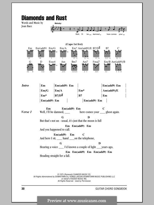 Diamonds and Rust: Melody line by Joan Baez