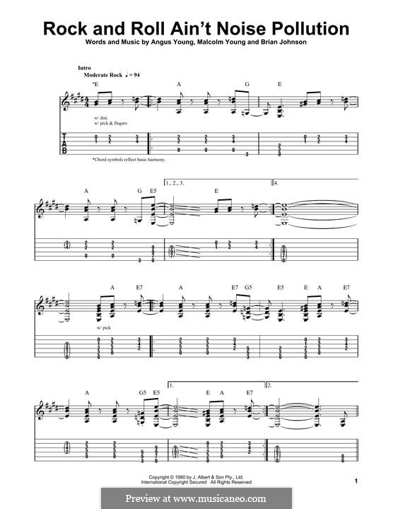 Rock and Roll Ain't Noise Pollution (AC/DC): For guitar with tab by Angus Young, Brian Johnson, Malcolm Young