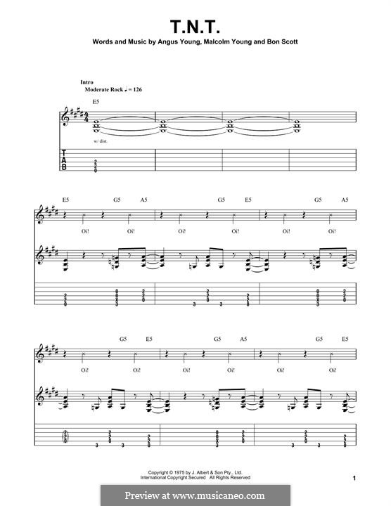 T.N.T. (AC/DC): For guitar with tab by Angus Young, Bon Scott, Malcolm Young