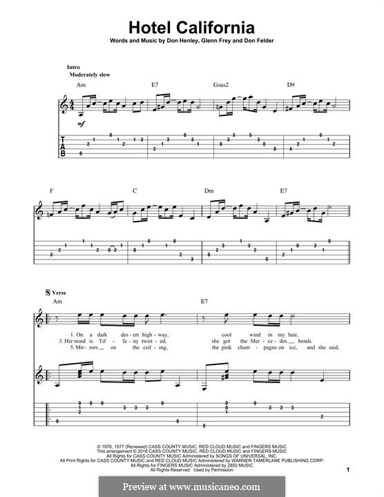 Hotel California (The Eagles): For guitar with tab by Don Felder, Don Henley, Glen Frey