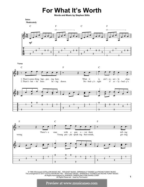 For What It's Worth (Buffalo Springfield): For guitar with tab by Stephen Stills