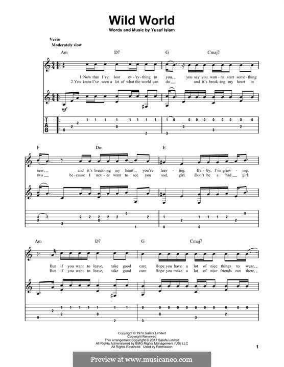 Wild World: For guitar with tab by Cat Stevens