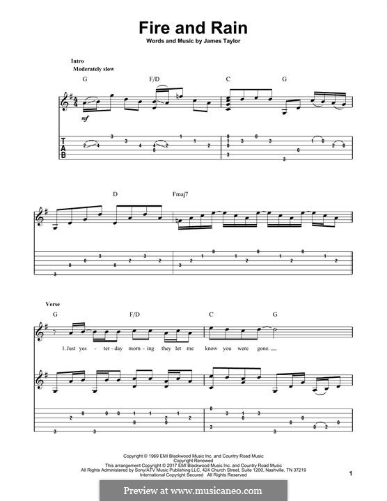 Fire and Rain: For guitar with tab by James Taylor