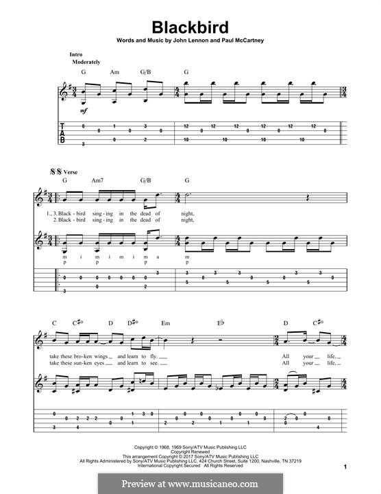 Blackbird (The Beatles): For guitar with tab by John Lennon, Paul McCartney