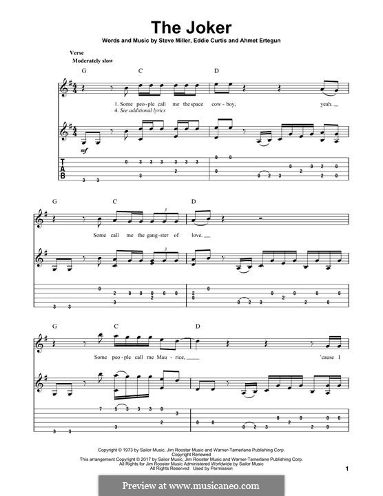 The Joker (Steve Miller Band): For guitar with tab by Ahmet Ertegun, Eddie Curtis, Steve Miller
