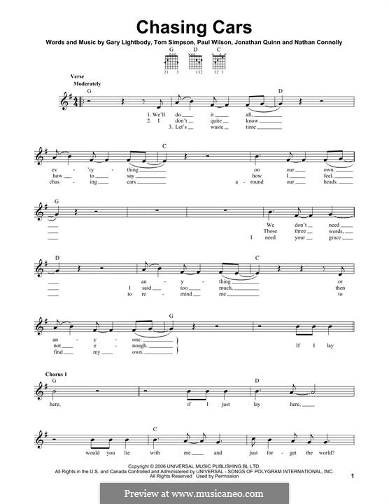 Chasing Cars (Snow Patrol): For guitar with tab by Gary Lightbody, Jonathan Quinn, Nathan Connolly, Paul Wilson, Tom Simpson