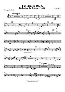 Jupiter: Trumpet in Bb 2 (transposed part) by Gustav Holst