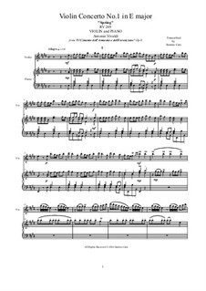 Violin Concerto No.1 in E Major 'La primavera', RV 269: Arrangement for violin and piano by Antonio Vivaldi