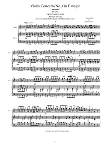 Violin Concerto No.3 in F Major 'L'autunno', RV 293: Arrangement for violin and piano by Antonio Vivaldi