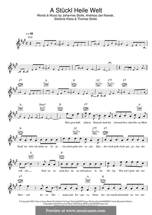 A Stückl Heile Welt (Silbermond): Melody line by Johannes Stolle, Thomas Stolle, Andreas Jan Nowak, Stefanie Kloss