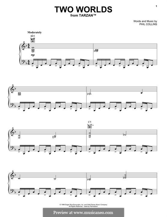 Two Worlds (from Walt Disney's Tarzan): For voice and piano (or guitar) by Phil Collins