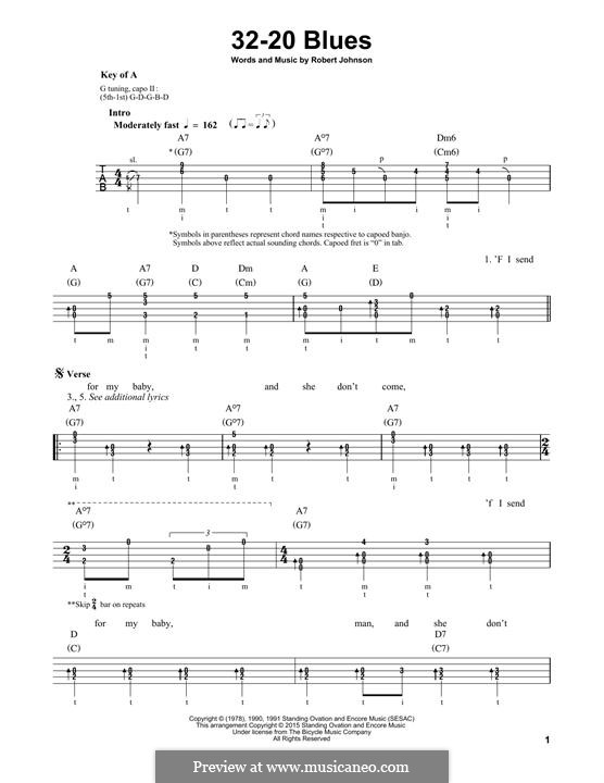 32-20 Blues (Eric Clapton): For banjo by Robert Leroy Johnson