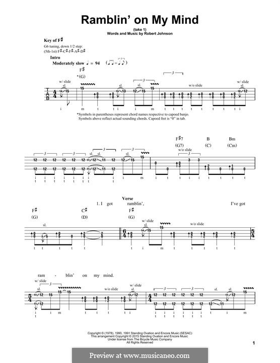 Ramblin' on My Mind (Eric Clapton): For banjo by Robert Leroy Johnson