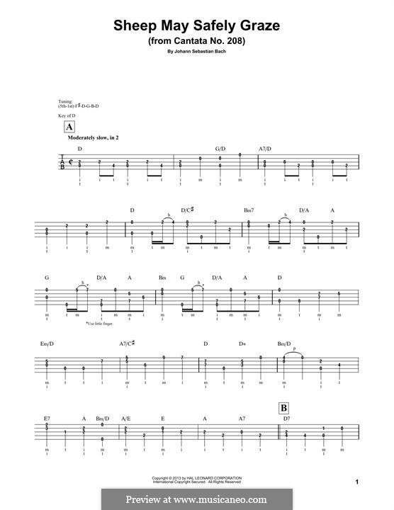 Sheep May Safely Graze (Printable Scores): For banjo by Johann Sebastian Bach