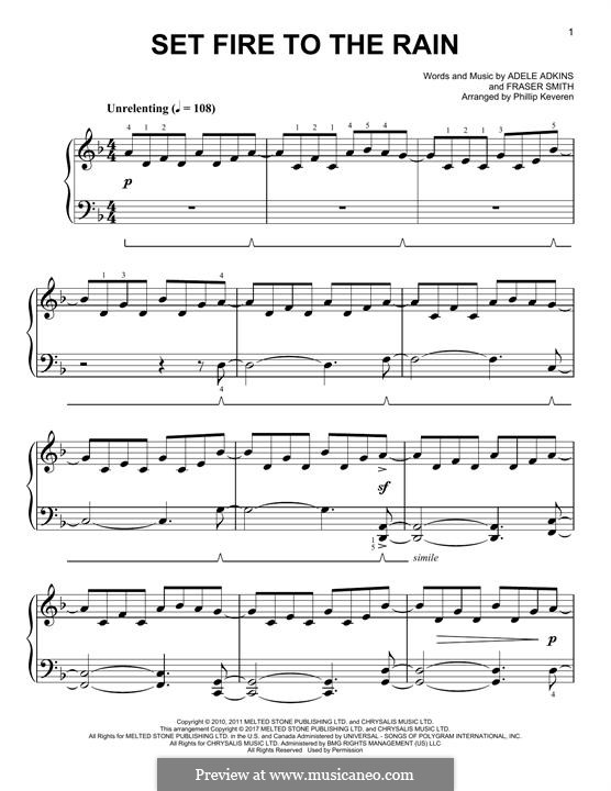 Set Fire to the Rain by Adele, F.T. Smith - sheet music on MusicaNeo