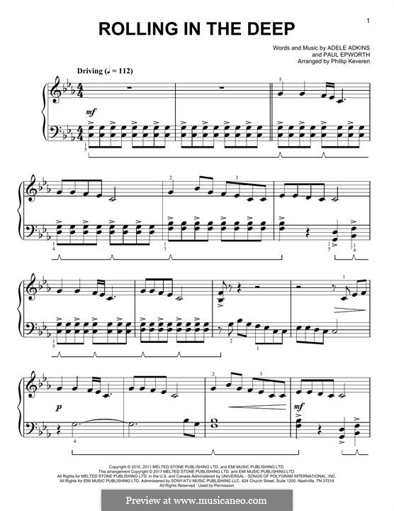 Adele Rolling In The Deep Noten Keyboard Piano version (Rolling in the Deep) by Adele, P. Epworth on MusicaNeo