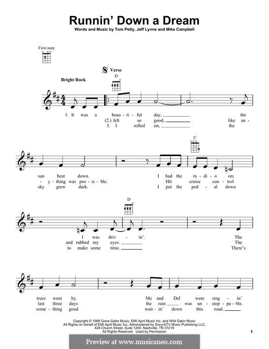 Runnin' Down a Dream (Tom Petty and The Heartbreakers): For ukulele by Jeff Lynne, Mike Campbell