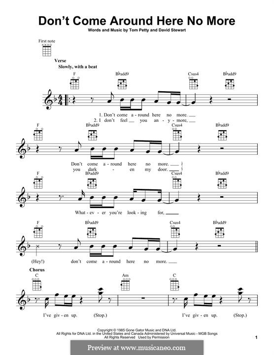 Don't Come Around Here No More (Tom Petty and The Heartbreakers): For ukulele by David A. Stewart