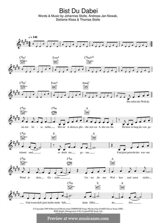 Bist Du Dabei (Silbermond): Melody line by Johannes Stolle, Thomas Stolle, Andreas Jan Nowak, Stefanie Kloss