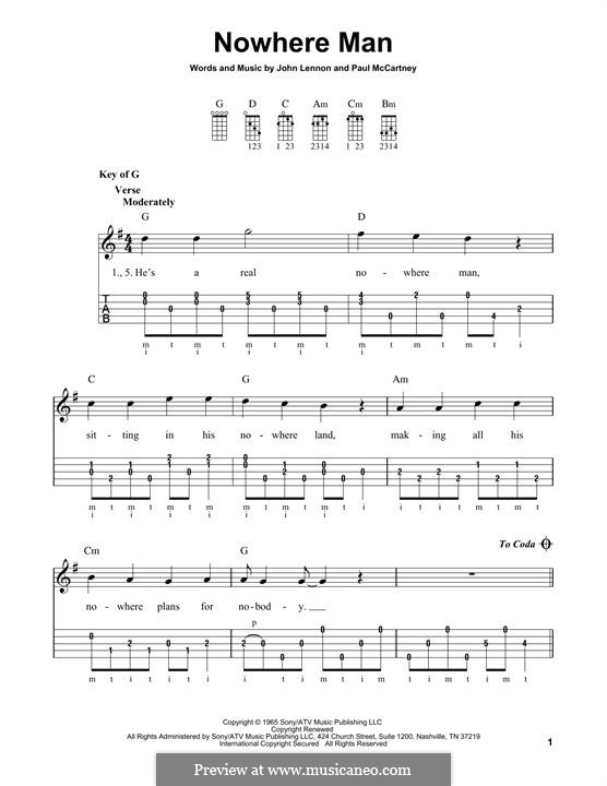 Nowhere Man (The Beatles): For banjo by John Lennon, Paul McCartney