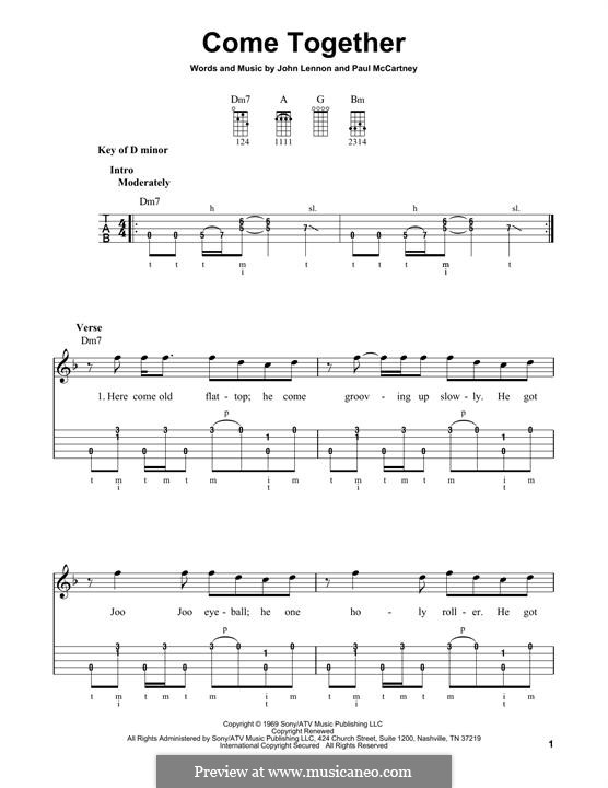 Come Together (The Beatles) instrumental version: For banjo by John Lennon, Paul McCartney