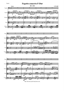 Concerto for Fagotto and Strings in F Major, RV 490: Score and parts by Antonio Vivaldi