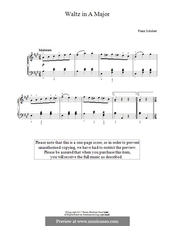 Waltz in A Major by F. Schubert sheet music on MusicaNeo