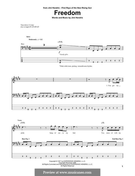 Freedom: For bass guitar with tab by Jimi Hendrix