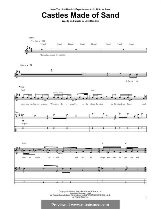 Castles Made of Sand: For bass guitar with tab by Jimi Hendrix